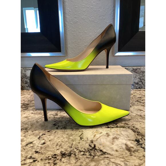 Jimmy Choo Agnes Degrade neon yellow green matte black Ombre pump heels 40.5 - Picture 14 of 17